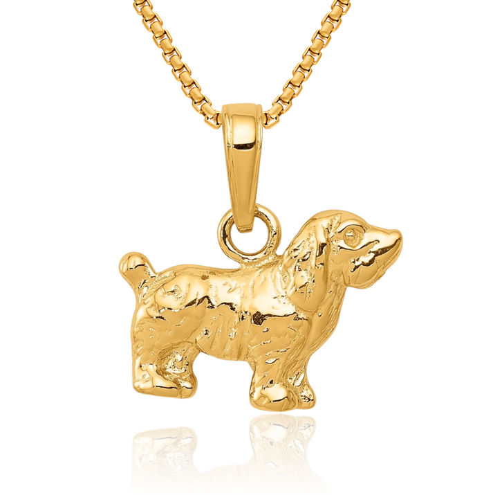 10K Solid Yellow Gold Cocker Spaniel Dog Necklace Chain Pendant Charm