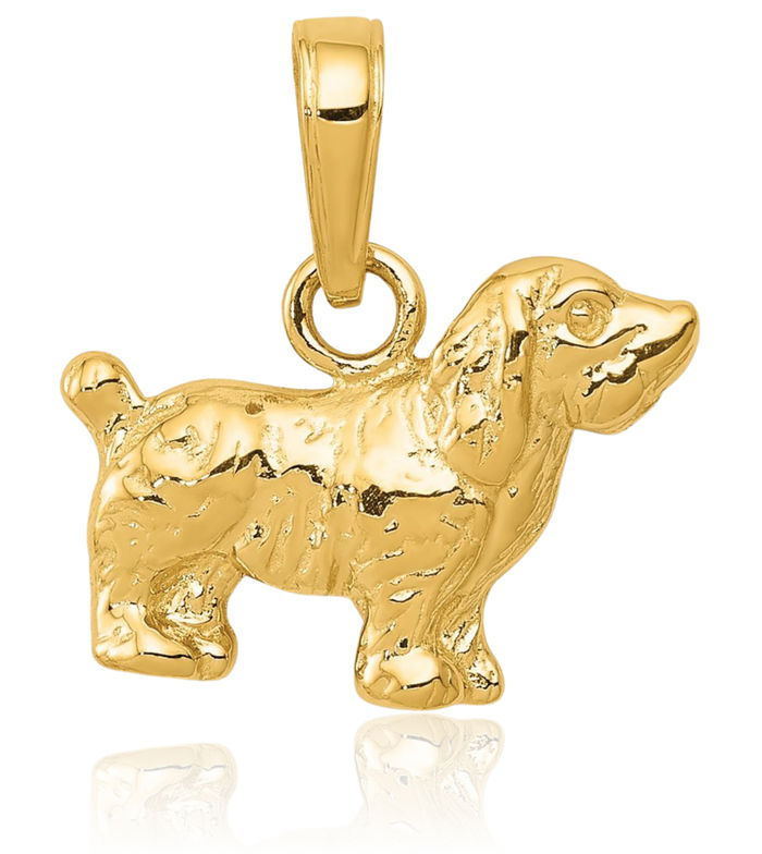 10K Solid Yellow Gold Cocker Spaniel Dog Necklace Chain Pendant Charm