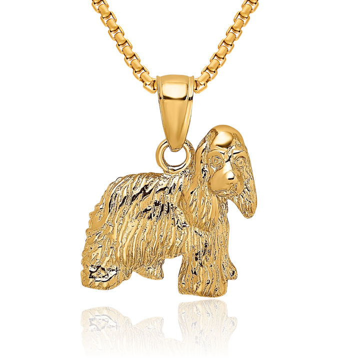 10K Solid Yellow Gold Cocker Spaniel Dog Necklace Chain Pendant Charm