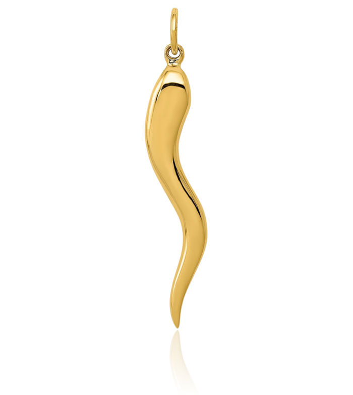 10K Yellow Gold Large Cornicello Italian Horn Pepper Necklace