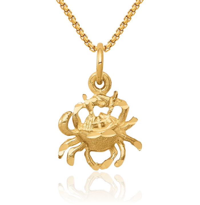 10K Solid Yellow Gold Crab Claw Necklace Chain Pendant Charm