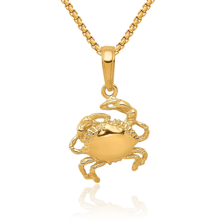 10K Solid Yellow Gold Crab Claw Necklace Chain Pendant Charm