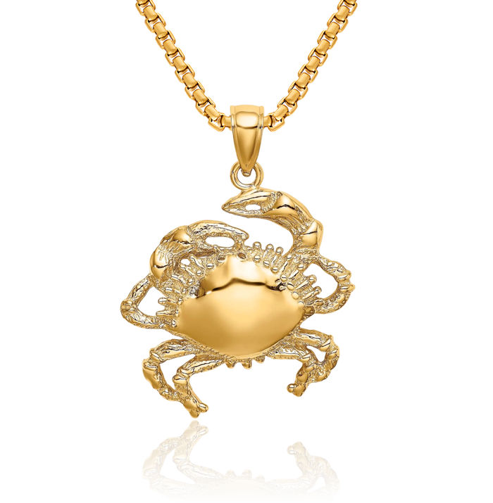 10K Solid Yellow Gold Crab Claw Necklace Chain Pendant Charm