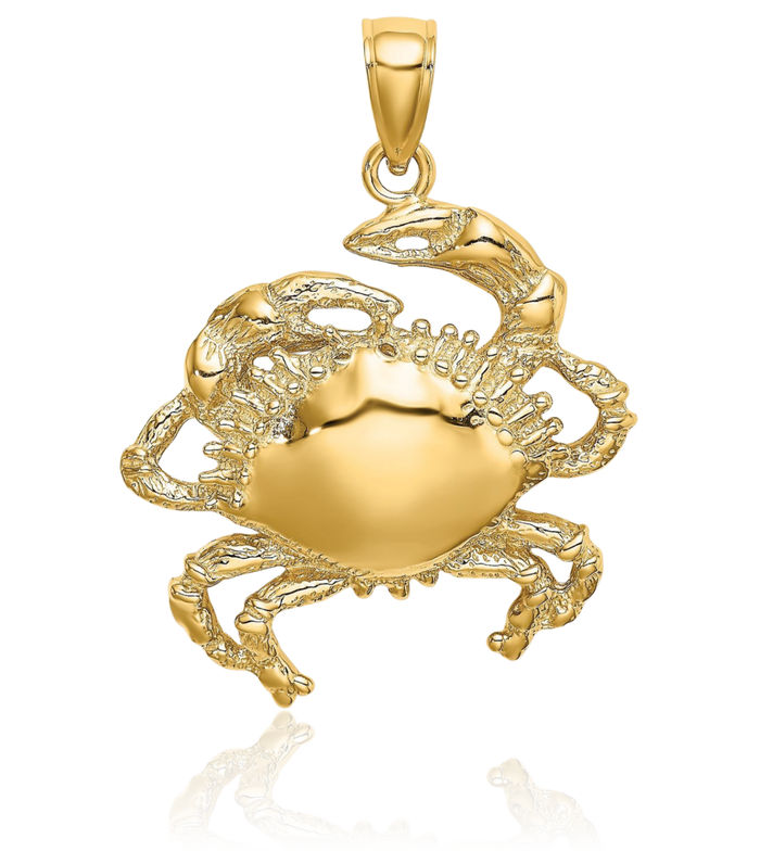 10K Solid Yellow Gold Crab Claw Necklace Chain Pendant Charm