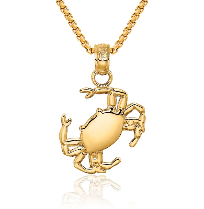 10K Solid Yellow Gold Crab Claw Necklace Chain Pendant Charm