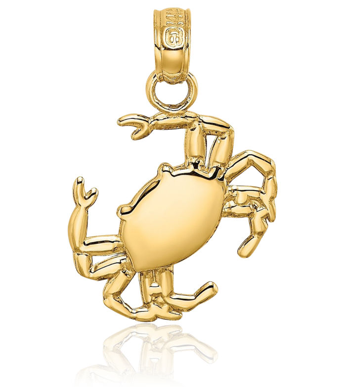 10K Solid Yellow Gold Crab Claw Necklace Chain Pendant Charm
