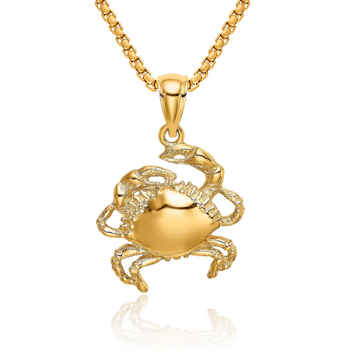 10K Solid Yellow Gold Crab Claw Necklace Chain Pendant Charm