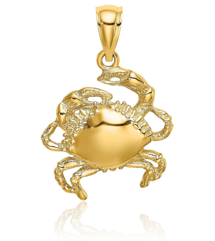 10K Solid Yellow Gold Crab Claw Necklace Chain Pendant Charm