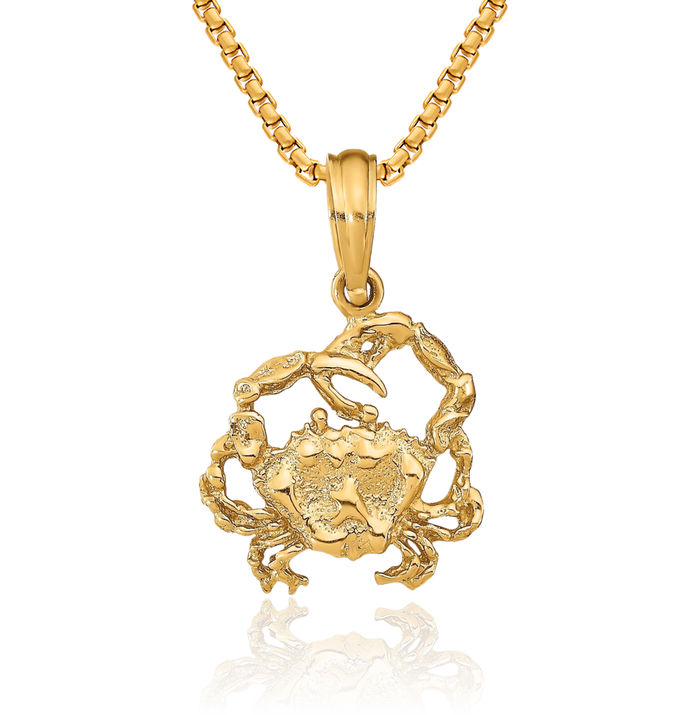 10K Solid Yellow Gold Crab Claw Necklace Chain Pendant Charm