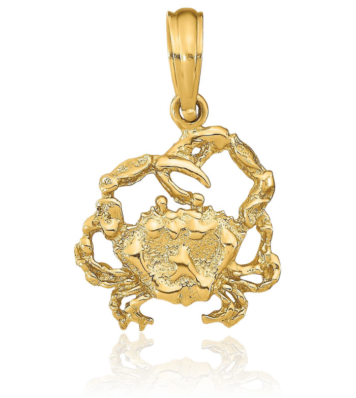 10K Solid Yellow Gold Crab Claw Necklace Chain Pendant Charm