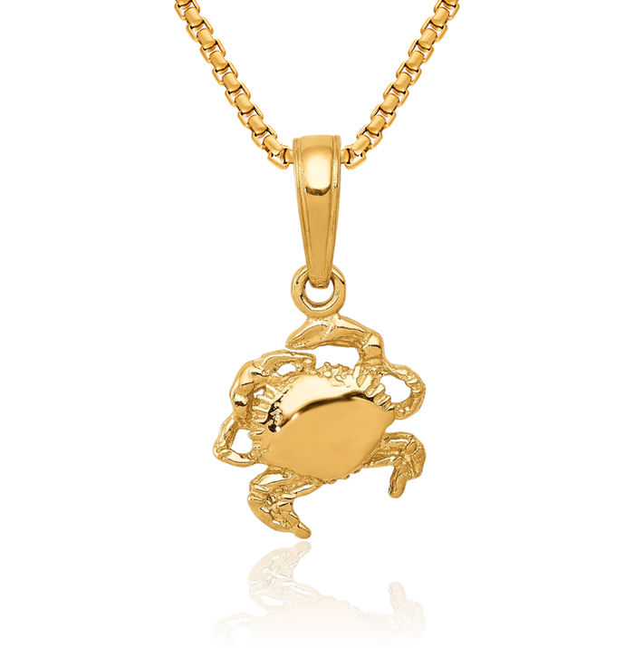 10K Solid Yellow Gold Crab Claw Necklace Chain Pendant Charm