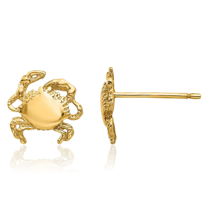 10K Solid Yellow Gold Crab Claw Stud Earrings