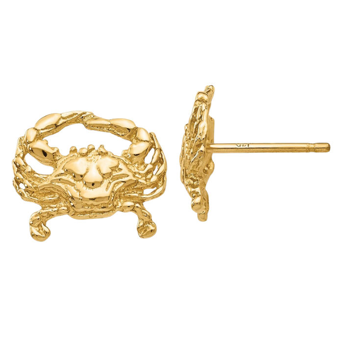 10K Solid Yellow Gold Crab Claw Stud Earrings