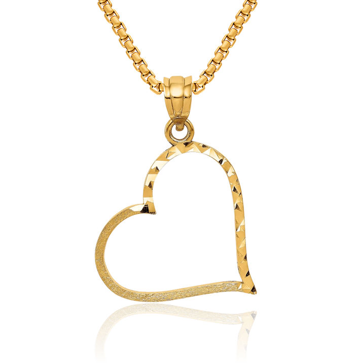 10K Solid Yellow Gold Crooked Heart Necklace Love Pendant Charm