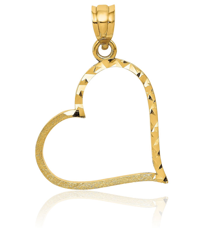 10K Solid Yellow Gold Crooked Heart Necklace Love Pendant Charm