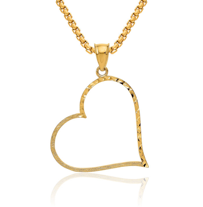 10K Solid Yellow Gold Crooked Heart Necklace Love Pendant Charm