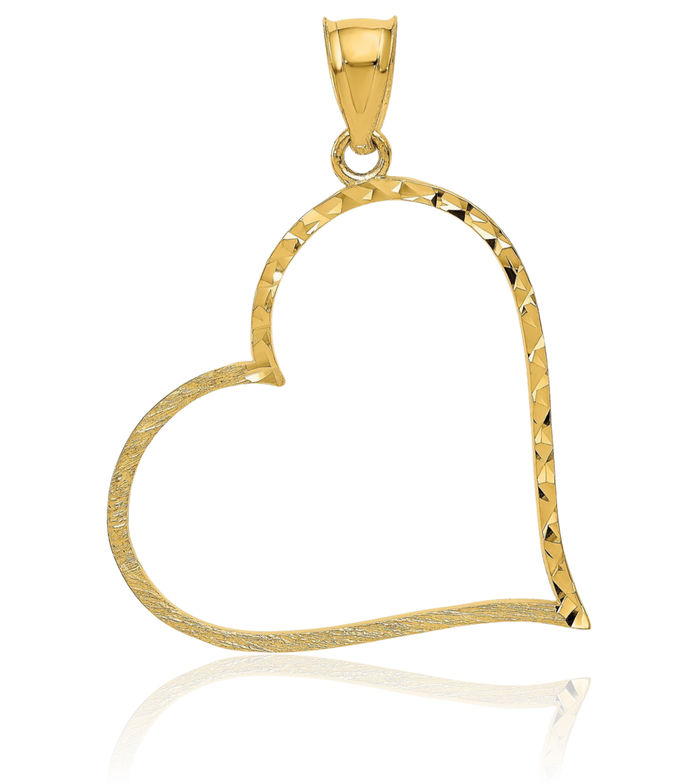 10K Solid Yellow Gold Crooked Heart Necklace Love Pendant Charm