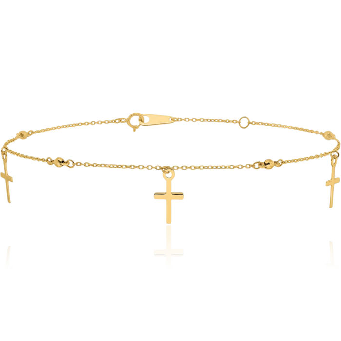 10K Solid Yellow Gold Holy Cross Anklet Religious Summer Beach Foot Ankle Bracelet