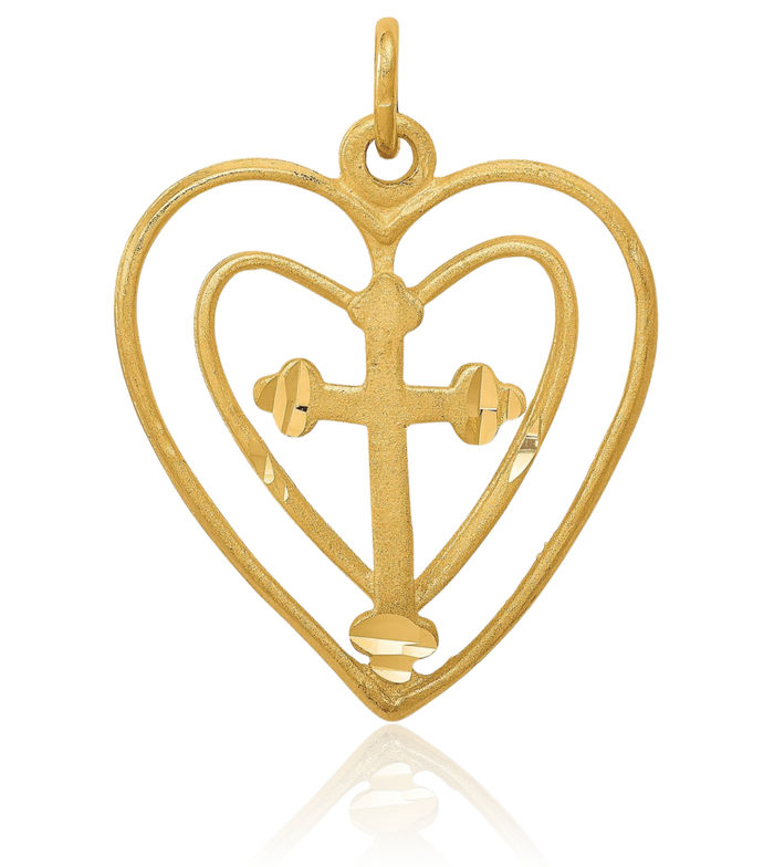 10K Solid Yellow Gold Holy Cross Heart Necklace Religious Chain Pendant Jesus Christ Charm