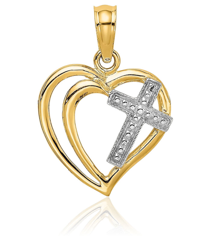 10K Solid Yellow Gold Holy Cross Heart Necklace Religious Chain Pendant Jesus Christ Charm