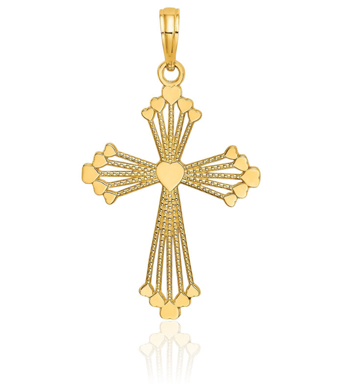 10K Solid Yellow Gold Holy Cross Heart Necklace Religious Chain Pendant Jesus Christ Charm