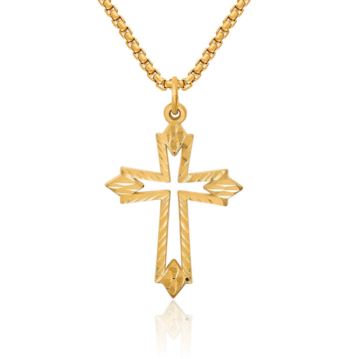 10K Solid Yellow Gold Holy Cross Necklace Religious Chain Pendant Jesus Christ Charm