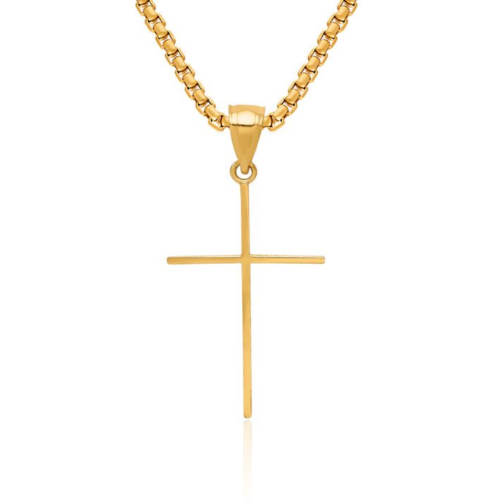 10K Solid Yellow Gold Latin Mexican Holy Cross Necklace Religious Chain Pendant Jesus Christ Charm