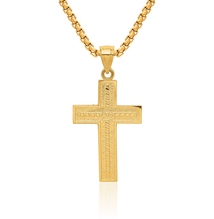 10K Solid Yellow Gold Latin Mexican Holy Cross Necklace Religious Chain Pendant Jesus Christ Charm