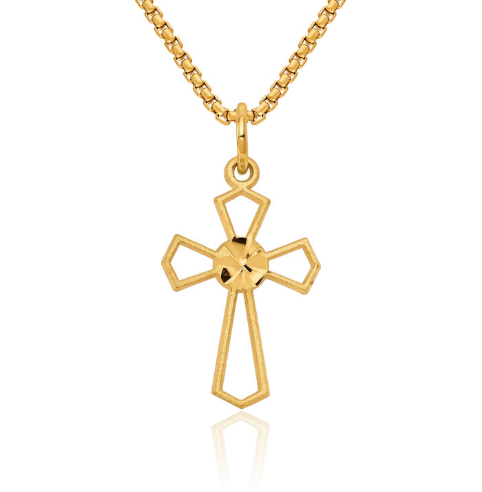 10K Solid Yellow Gold Holy Cross Necklace Religious Chain Pendant Jesus Christ Charm