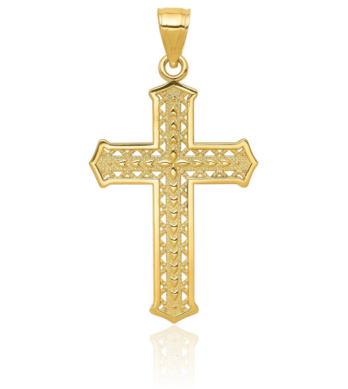 10K Solid Yellow Gold Holy Cross Necklace Religious Chain Pendant Jesus Christ Charm