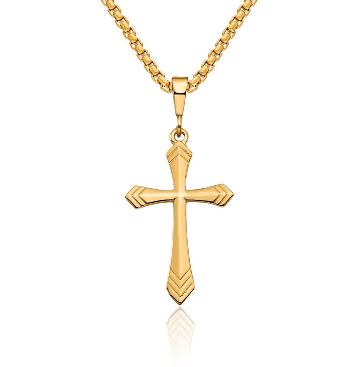 10K Solid Yellow Gold Holy Cross Necklace Religious Chain Pendant Jesus Christ Charm