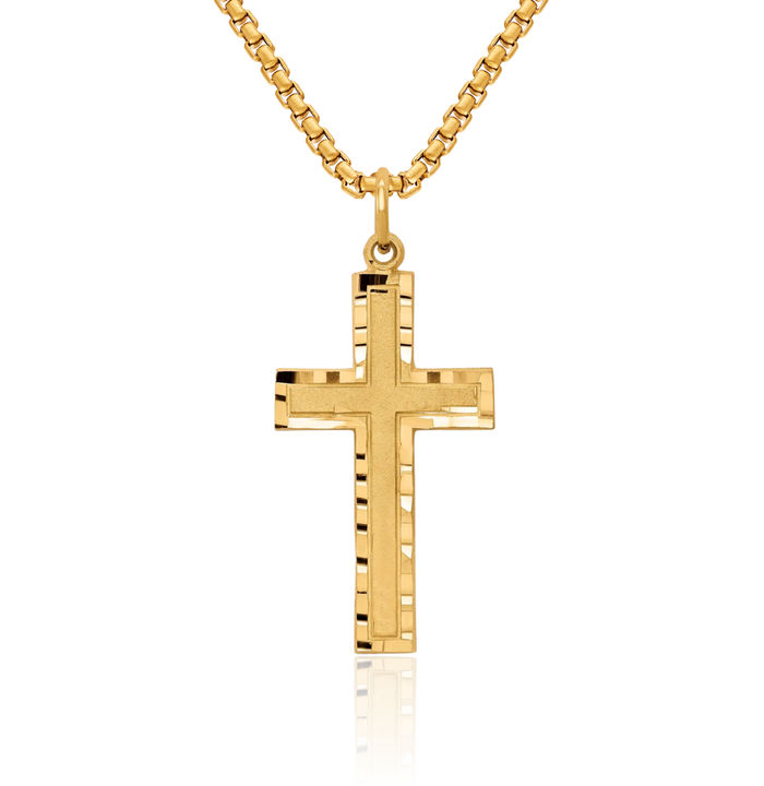 10K Solid Yellow Gold Latin Mexican Holy Cross Necklace Religious Chain Pendant Jesus Christ Charm