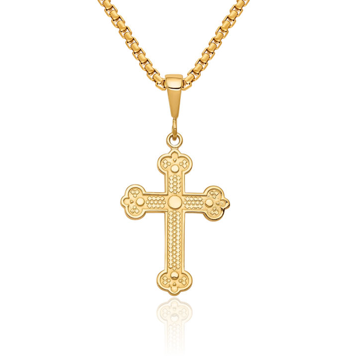 10K Solid Yellow Gold Holy Cross Necklace Religious Chain Pendant Jesus Christ Charm