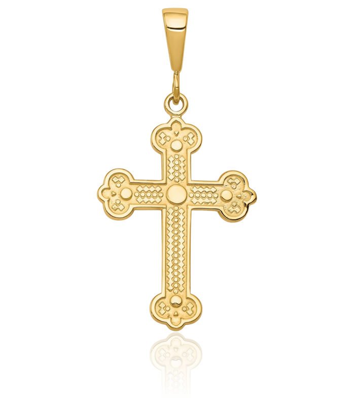 10K Solid Yellow Gold Holy Cross Necklace Religious Chain Pendant Jesus Christ Charm