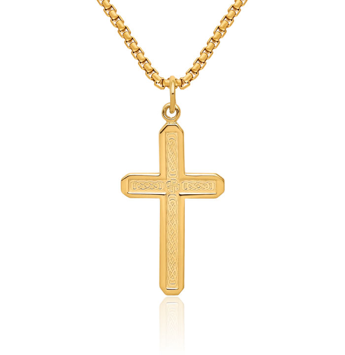 10K Solid Yellow Gold Latin Mexican Holy Cross Necklace Religious Chain Pendant Jesus Christ Charm