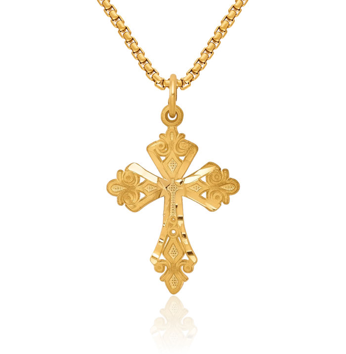 10K Solid Yellow Gold Holy Cross Necklace Religious Chain Pendant Jesus Christ Charm