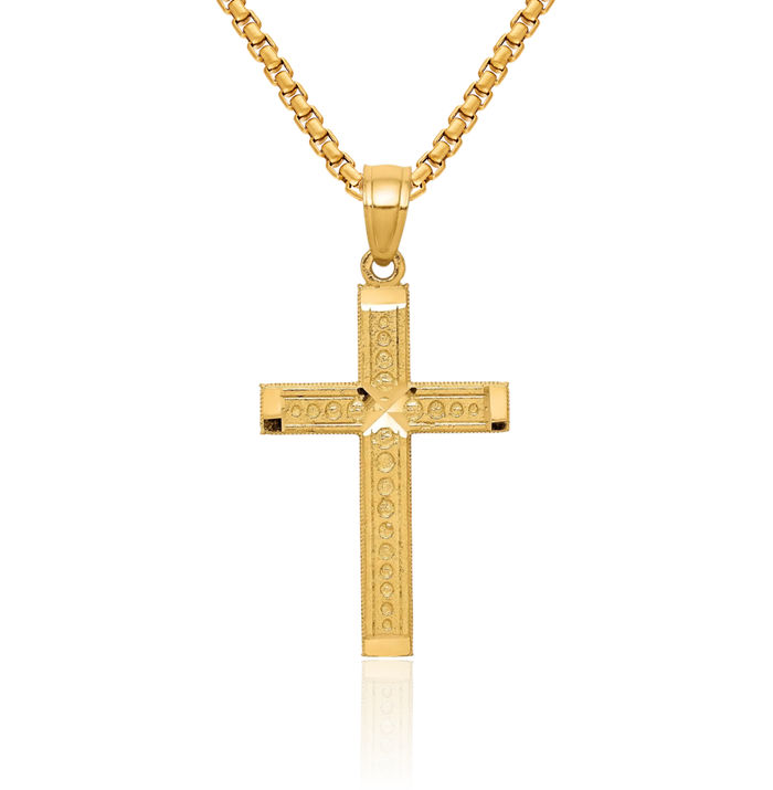 10K Solid Yellow Gold Latin Mexican Holy Cross Necklace Religious Chain Pendant Jesus Christ Charm