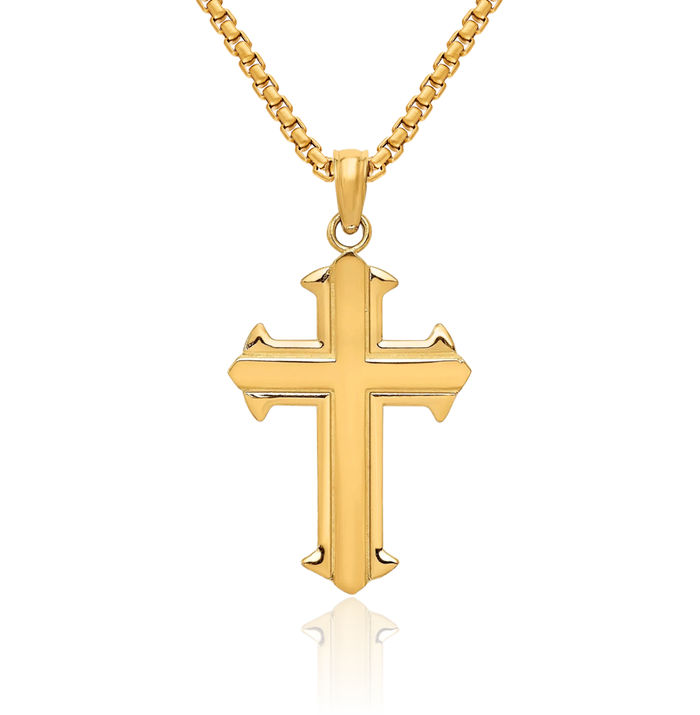 10K Solid Yellow Gold Holy Cross Necklace Religious Chain Pendant Jesus Christ Charm