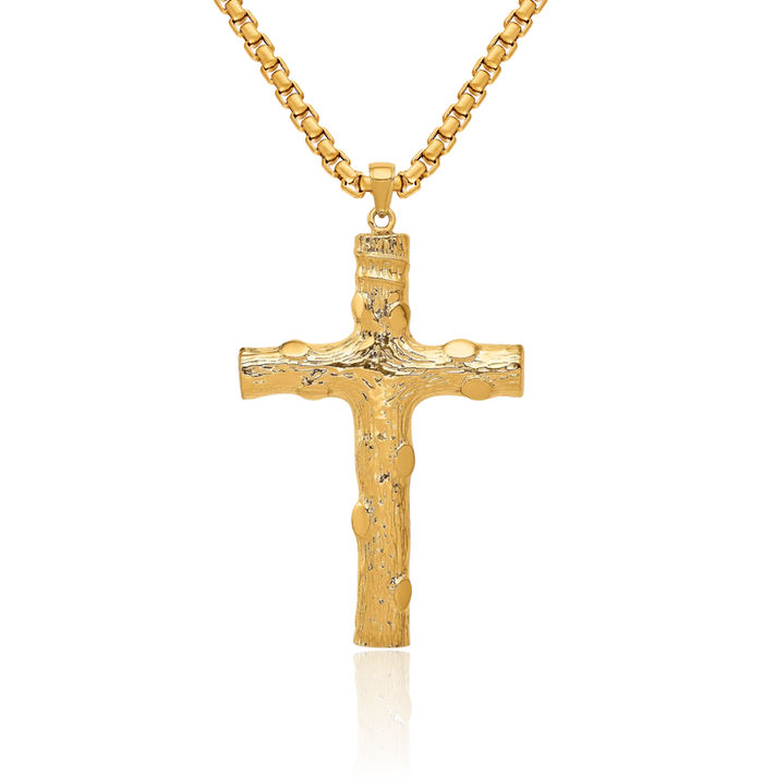 10K Solid Yellow Gold Latin Mexican Holy Cross Necklace Religious Chain Pendant Jesus Christ Charm