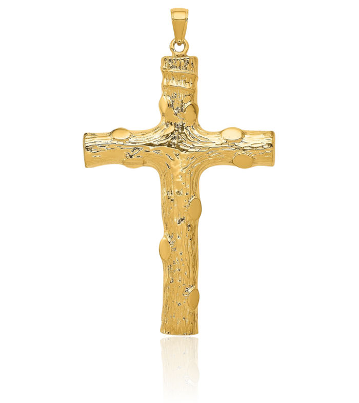 10K Solid Yellow Gold Latin Mexican Holy Cross Necklace Religious Chain Pendant Jesus Christ Charm