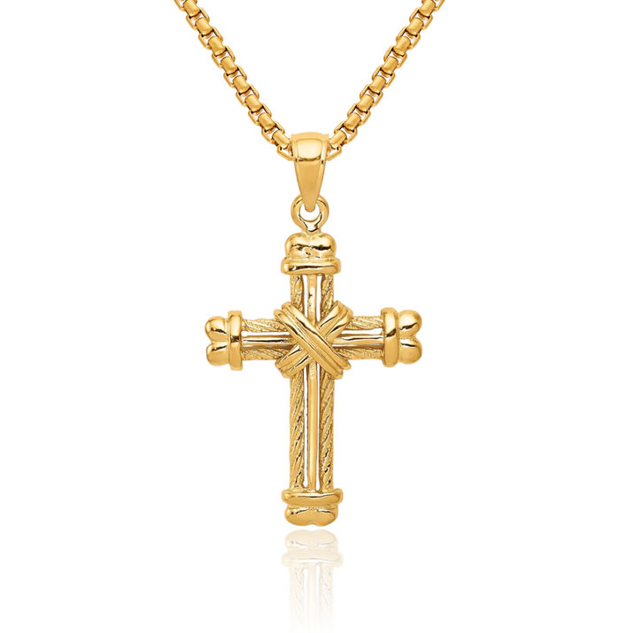10K Solid Yellow Gold Holy Cross Necklace Religious Chain Pendant Jesus Christ Charm