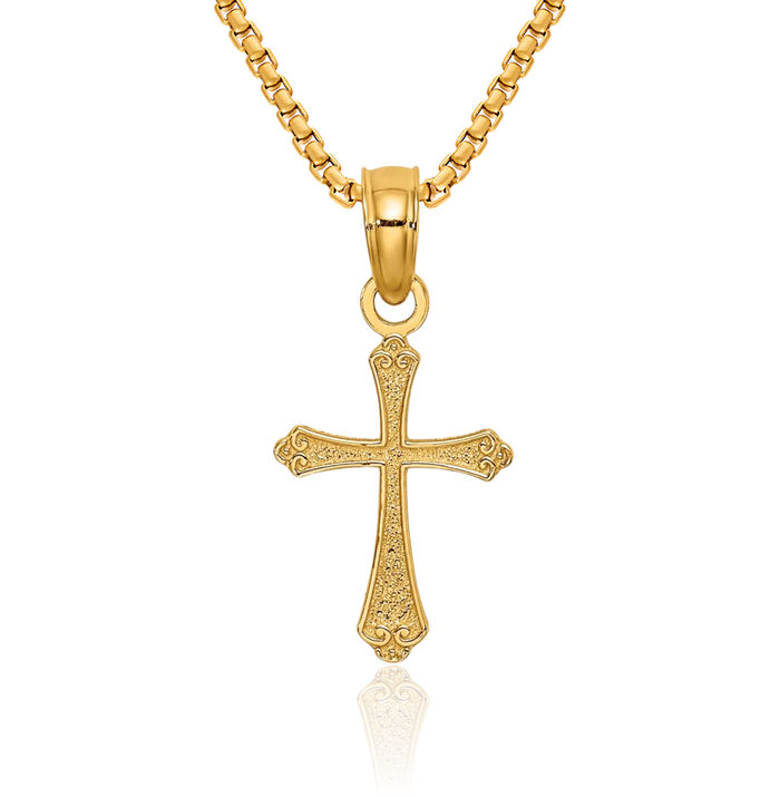 10K Solid Yellow Gold Holy Cross Necklace Religious Chain Pendant Jesus Christ Charm