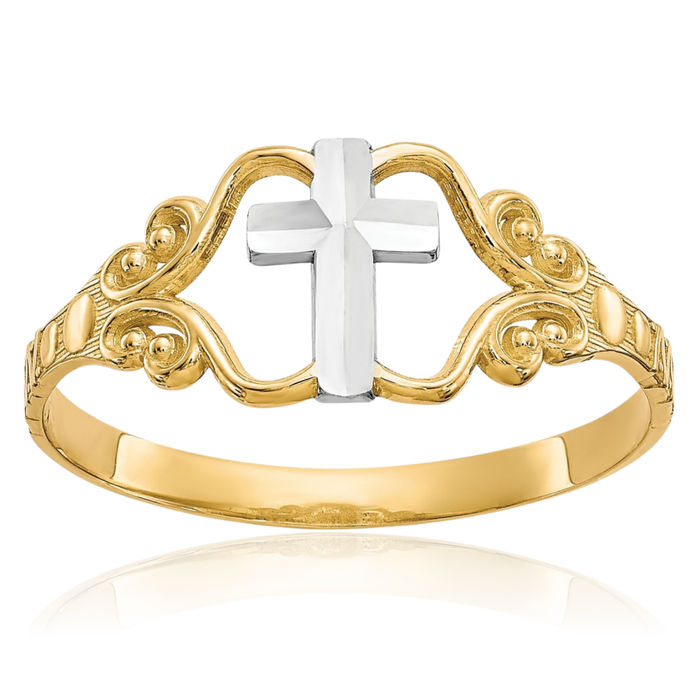 10K Solid Yellow Gold Holy Cross Ring Christian Religious Band