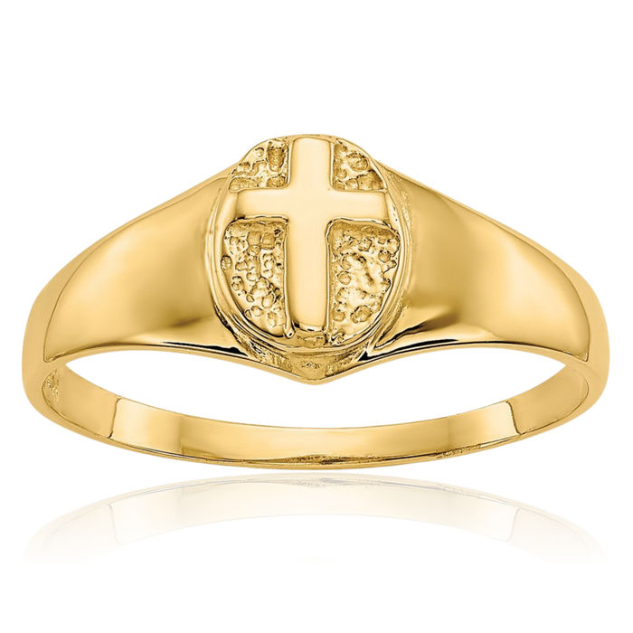 10K Solid Yellow Gold Cross Ring