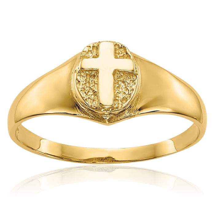 10K Solid Yellow Gold Cross Ring