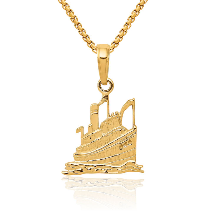 10K Solid Yellow Gold Cruise Ship Necklace Chain Pendant Charm