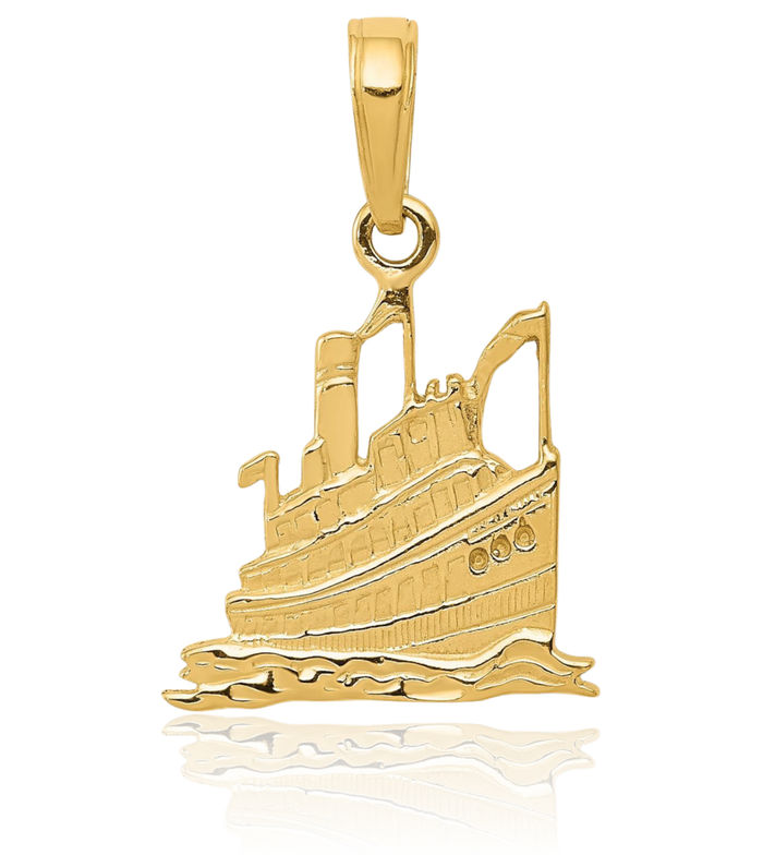 10K Solid Yellow Gold Cruise Ship Necklace Chain Pendant Charm