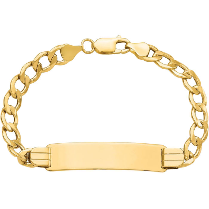 10K Solid Yellow Gold Curb Link Name Bar Identification ID Bracelet