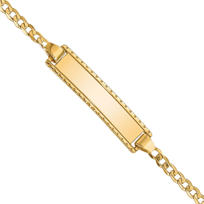 10K Solid Yellow Gold Curb Link Name Bar Identification ID Bracelet