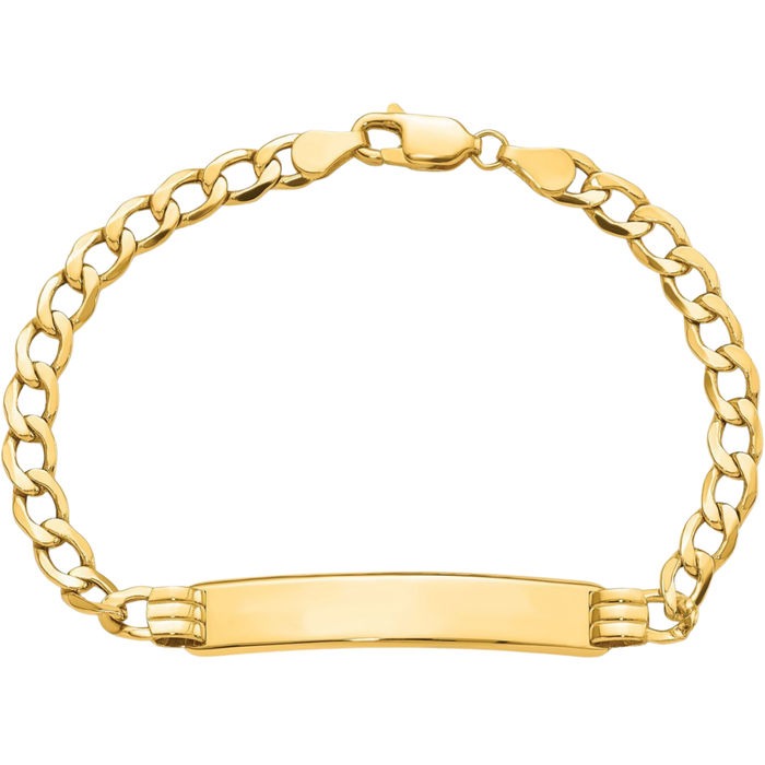 10K Solid Yellow Gold Curb Link Name Bar Identification ID Bracelet